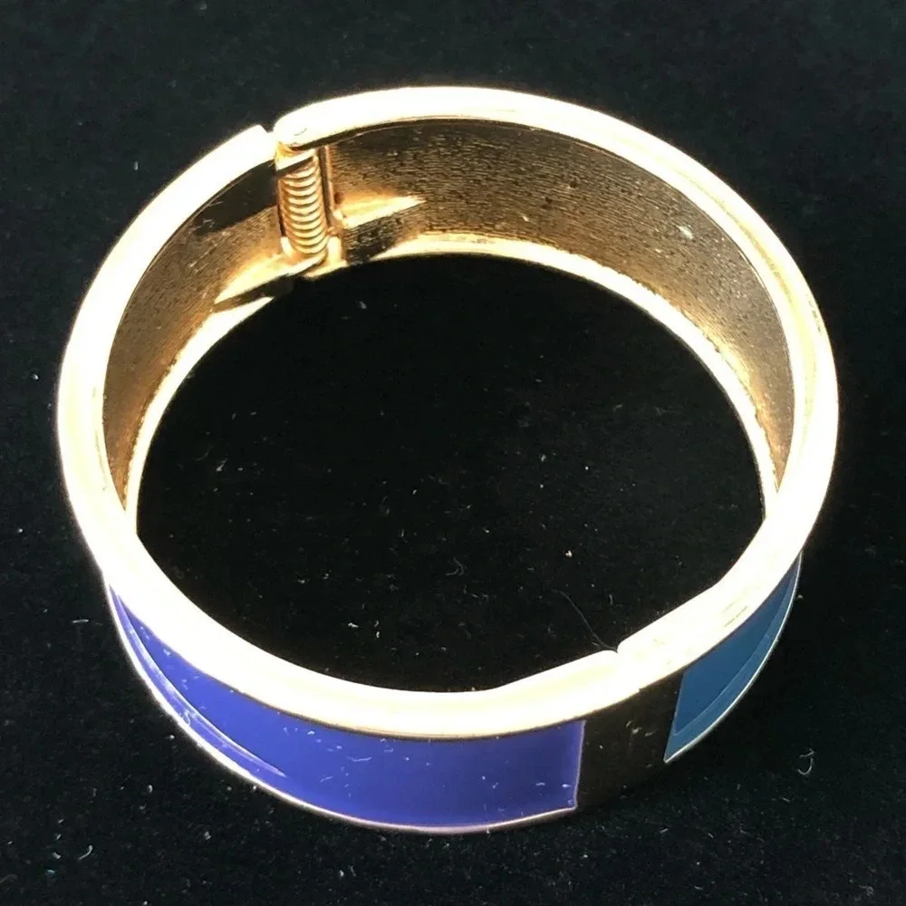 Blue Purple Enamel Gold Tone Clamper‎ Bangle Bracelet Fashion 2.5”